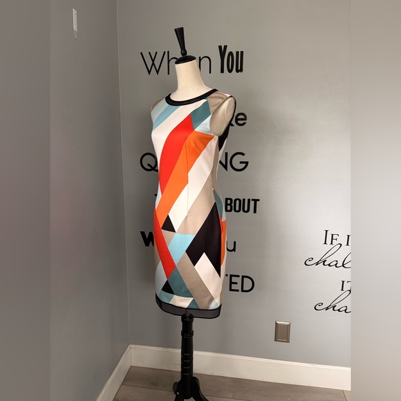 EUC Tahari ASL Geometric Mini Dress in Orange, Blue & Red Size 2 - Picture 2 of 12